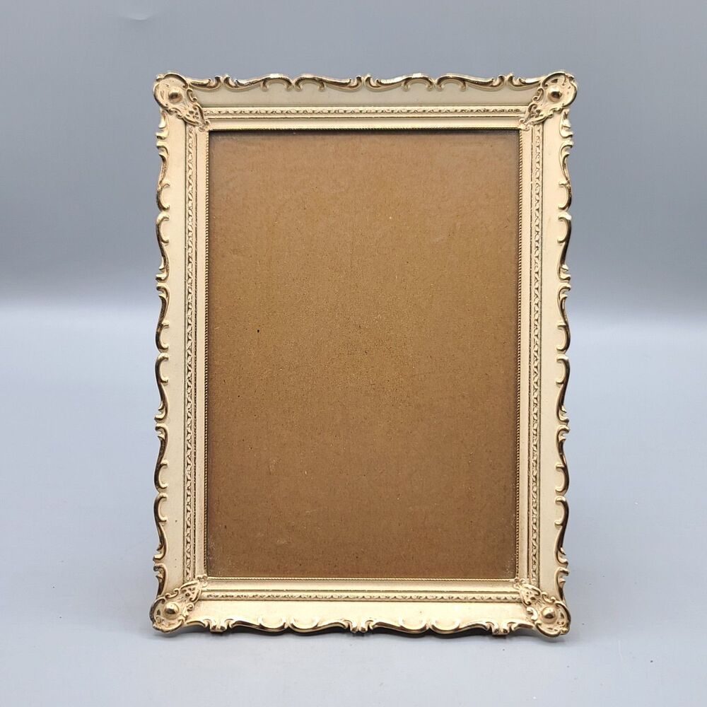 Ornate Metal Ivory Gold Picture Frame Standing 6.5x4.5 Victorian Embossed